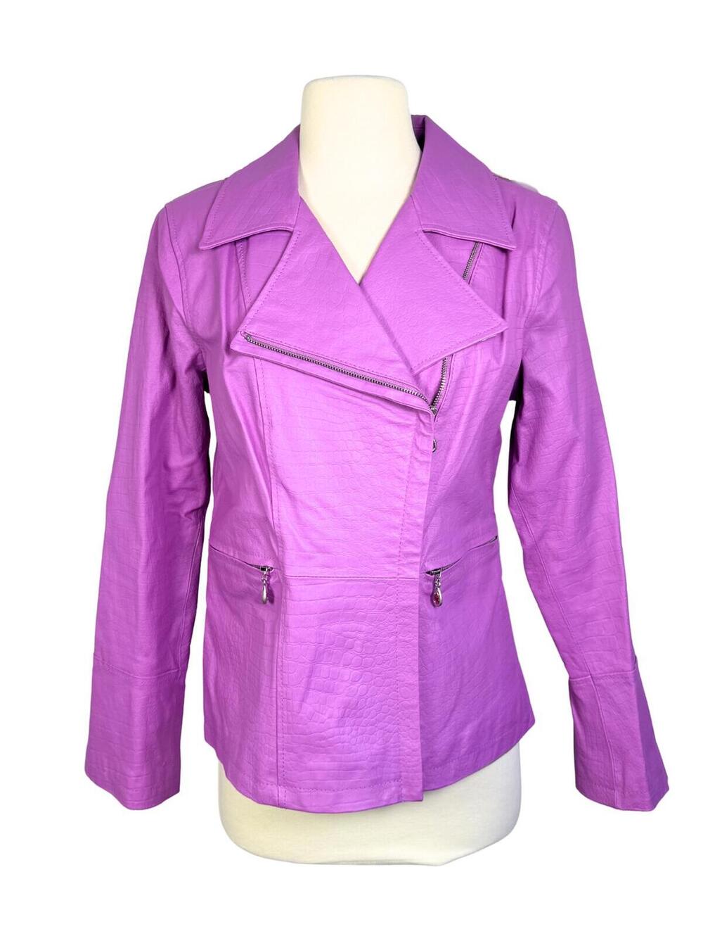 Vintage Y2K Diane Gilman Pink Pig Suede Moto Jacket Size Small